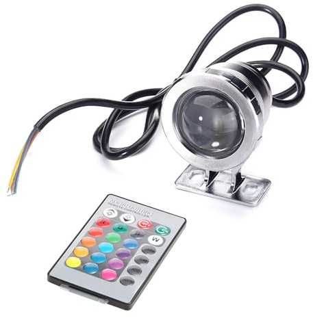 10W RGB LED Unterwasserlicht mit Fernbedienung 16 Farben 4 Lichteffekte IP65 Wasserdicht Design, Solar Teichbeleuchtung,Unterwasser Teichlicht Landschaftsscheinwerfer Tauchstrahler (Silber 12V)