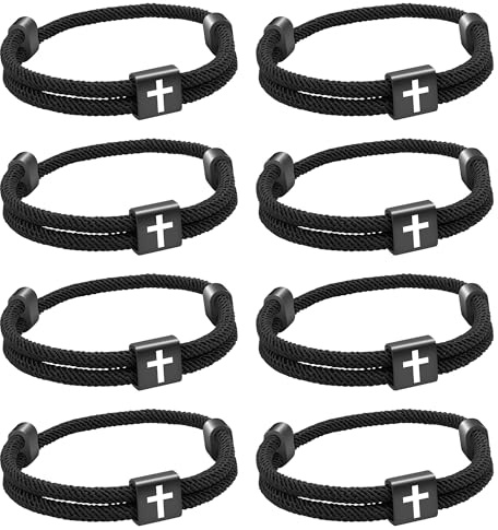 Aospkle 8PCS Christian Jesus Cross Rope Bracelet, Braided Cord Bracelet for Men Women, Nautical Surf Beach Bracelets Gifts Set for Sports, Handmade Woven String Bracelets with Adjustable Knot