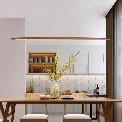 Aleaty LED Holz Hängeleuchte Esstisch Pendelleuchte 3000-6000K Dimmbare mit Fernbedienung Tisch Hängelampe Höhenverstellbar Modernes Geradliniges Design Wohnzimmerlampe Hängend (Pfirsichholz, L150cm)