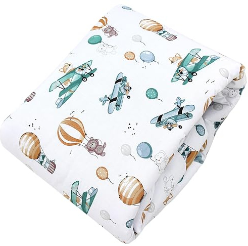 TupTam Tappeto gioco neonato 120x120 cm – Imbottito, morbido, cotone, Circa 120 cm/Volpi/Aerei/Palloncini/Verde
