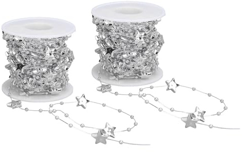 2 Rollen Perlenkette Weihnachtsbaum Deko, 10m Stern Perlengirlande, Länge Schneidbare Weihnachtsbaum Girlande Perlen für Hochzeit, Weihnachten, Party Dekoration (Silber)