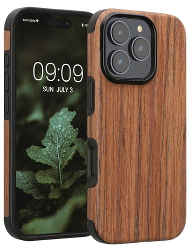 kwmobile Hülle kompatibel mit Apple iPhone 16 Pro - Holz TPU Case Handy Schutzhülle - Backcover Cover Holz Maserung Braun