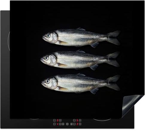KitchenYeah© Cubre Vitrocerámica | 59x52 cm - Protector Vitroceramica Induccion - Tapa - de Arenque - Pescado - Negro