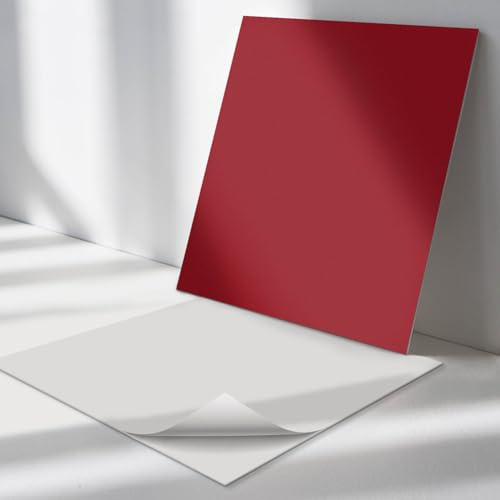 Vinyl Klebefliesen Quadratisch 30x30 cm Wasserfest Selbstklebend Bodenbelag PVC 9 Stück Fliesenaufkleber Wand und Boden für Küche und Badezimmer Küchenrückwand - Farbe Burgund