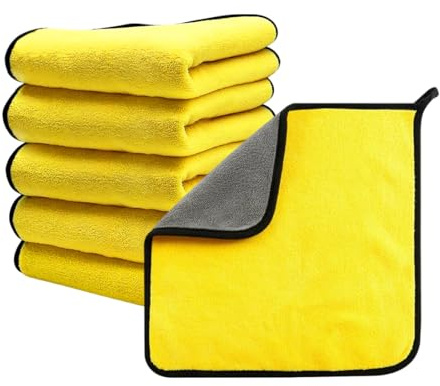 KYLOS 5 Pièces Chiffon En Microfibres 5X Avec 500 Gsm Pour Un Entretien Parfait De La Peinture - Extrêmement Absorbant Et Doux Pour L'Entretien Des Voitures Et Des Motos 30 X 30 Cm (5Pcs),Microfibre V