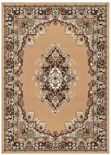 Parure (3 pezzi) di Tappeti economici tradizionali orientali persiani, pelo corto 6210 beige tris scendiletto (1 pezzo 70x130 + 2 pezzi 55x105)