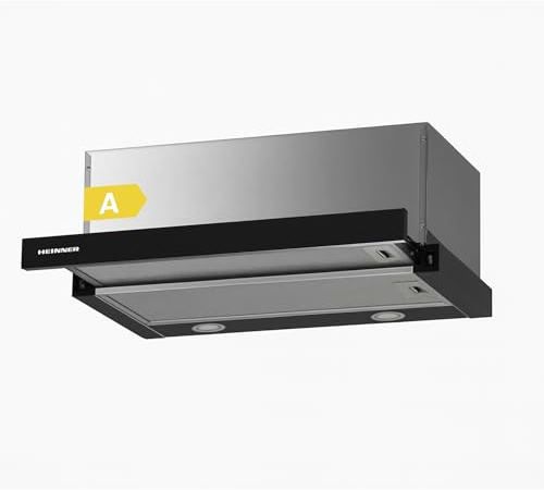 HEINNER A HTCH-F660GBK Écran plat Hotte Aspirante 60 cm, Hotte Cuisine Évacuation et recyclage 611,7 m³/h, Acier inoxydable, Noir