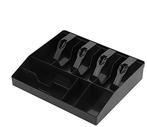 Respicefinem Eight Grids Cash Drawer Register Insert Tray Cashier Tidy Storage Safe Box Ideal for Organizing Petty Cash Stamps and Loose Change Made of Plastic in Black Or White (Black)