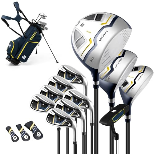 LIFEZEAL Herren Golf Komplettset mit Profi-Tasche, 10 Schläger, Driver, Eisen, Hybrid, Fairway, Putter, 3 Schutzkappen, beiddextro, Ausrüstung für Anfänger und Profis