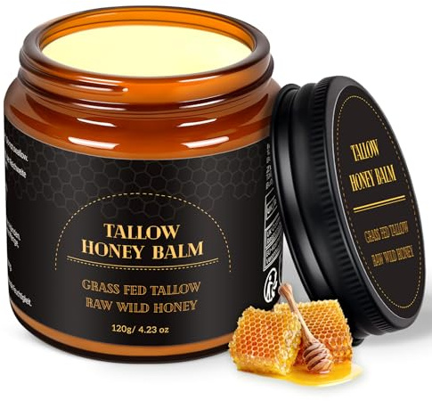 Beef Tallow Cream 120 g, nötkreaturstalgkräm, Beef Tallow Skincare, djup återfuktande fuktkräm, renat nötkreaturstalk och honungsbalsam för känslig, torr hud, Tallow Honey Balm