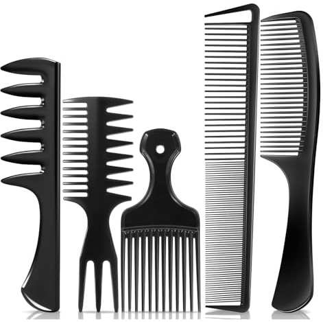 Xanthelle Kamm-set, 5-delat hårkamset i svart för män och kvinnor, stylingkam för naturliga lockar, skägg, frisyr och frisörtillämpning