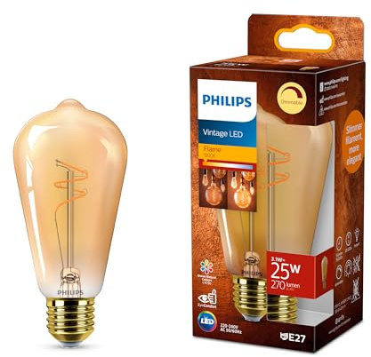 PHILIPS Vintage Amber Spiral ST64 Lampe, dimmbar, flimmerfrei, EyeComfort, 270 Lumen, Flame (1800 K), 3.1 W=25 W, E27 Sockel, 1er Pack