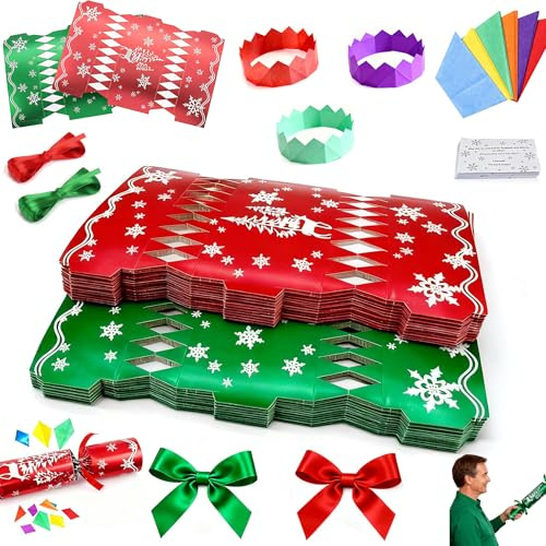 POPOYU Cracker natalizi di lusso, per creare i tuoi cracker di Natale, 32 confezioni fai da te per Natale e feste, per regali di Natale in famiglia, biglietti, cappelli artistici per feste per bambini