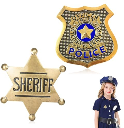 Juguta 2 Piezas Placa de Policia Pin Policia, Placa Policia Juguete Juego de Policía para Niños Adultos Mujeres, Disfraz de Policía de Juguete Accesorios para Carnaval Halloween Fiesta