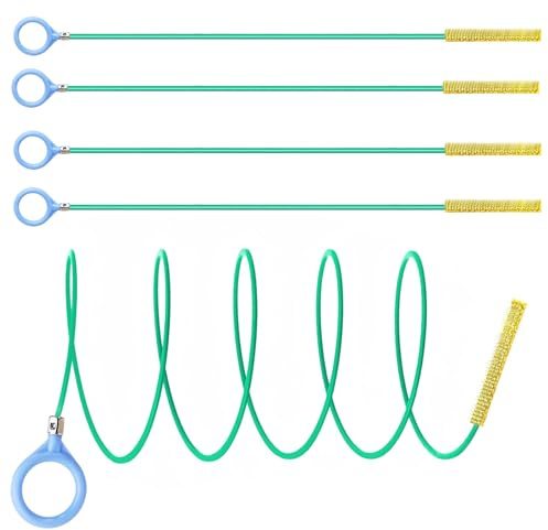 5pcs Drain Unblocker Tool, 35 Inch Anti-Break Metal Bathroom Drain Hair Unblocker and Cleaner with Nylon Cover, Outside Sink Cleaning Brush and Remover for Kitchen, Shower, Tub, Sewer, Toilet
