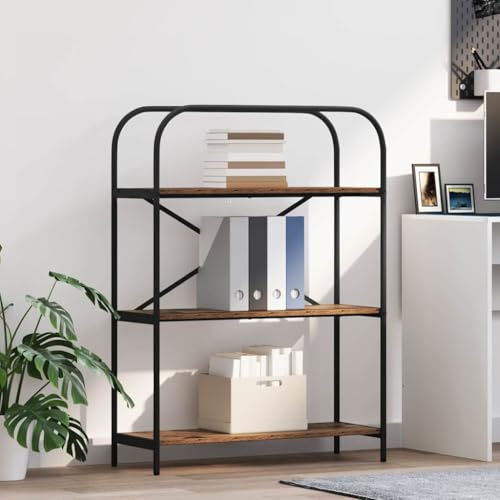 Fangmaliuyun Bücherregal schmal 80x30x109 cm Altholz Holzwerkstoff mit Stahlbeinen Modernes Design Robust für Living Room Bedroom Home Office Büroregal Kleiner Standregal