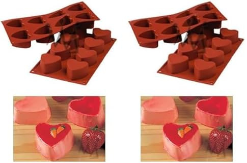 silikomart | SF040 Stampo in Silicone per Monoporzioni HEART, Antiaderente, 6 Cuori, Confezione da 2 Stampo per Dolci, Ø 60 h 35 mm, Made in Italy