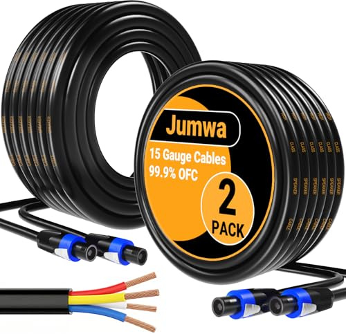 Jumwa 2Pack 5M Speakon Kabel 15AWG 4x1.5mm² 99.9% Sauerstofffreiem Kupfer (OFC) PA Lautsprecherkabel mit Twist Lock für Pro- und Heim-Audio, 4-Adriges