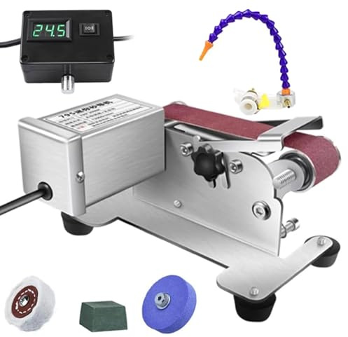 Levigatrice da banco ad Umido con Controllo Continuo della velocità, 0-13000 Giri/min Display Digitale Affilacoltelli Elettrico con 10 Nastri di Sabbia e Tubo dell'Acqua Flessibile, Mola lucidante