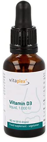 Vitaplex Vitamin D3 Tropfen (30 ml, 1000 IE pro Tropfen) - Gelöst in MCTs aus Kokosnussöl - Hypoallergen, Vegetarisch und Glutenfrei