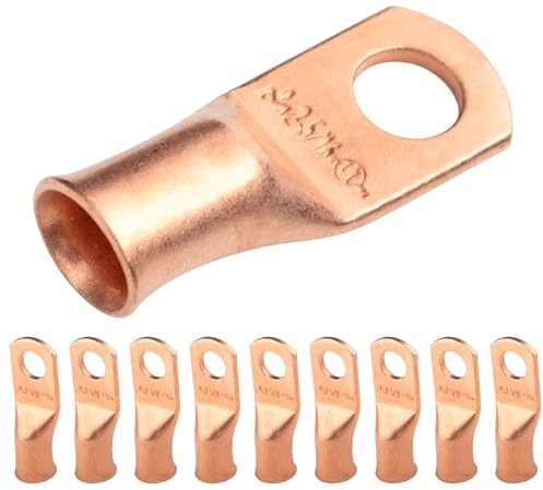 Selterm 2 AWG (35 mm²) - 7,9 mm (M8) ⌀ Bolzen UL-Hochleistungs Kabelschuhe, Batterie Kabelhülsen, Ösen aus nicht Isoliertem Kupfer, Rohrförmiger Ringkabelschuh [B47] - 10 Stück