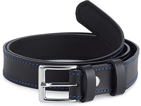 Ladeheid Kinder Gürtel Ledergürtel Mode Accessoire für Kinder Jungen Gürtel mit Schnalle 2,5 cm Breit K1D5 (Schwarz/Blau, 60 cm (Gesamtlänge 79 cm))