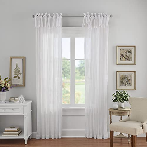 Elrene Home Fashions Jolie Crushed Semi-Sheer Window Curtain, Adjustable Tie-Top Single Panel, 52 x 108 (1 Panel), White