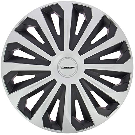 Michelin 009130 4 Enjoliveurs pour Jantes 14 Pouces – NVS 04 Bicolore Noir Gris – Effet Jante Aluminium – Résistants aux Chocs et aux Intempéries – Compatibles Voitures avec Jantes Acier ou Tôle