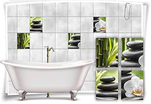 Medianlux Fliesenaufkleber Fliesenbild Zen Steine Blüte Bambus Grün Wellness SPA Aufkleber Sticker Deko Bad WC, 20x25cm fp5p150h-71809