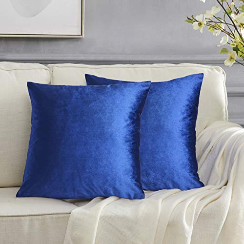 GIGIZAZA 2er Set Blau Kissenbezug Samt Kissenbezüge Dekorative Kissenhülle Sofakissen Zierkissen deko Dekokissen für Wohnzimmer Schlafzimmer Sofa Auto 45cmx45cm