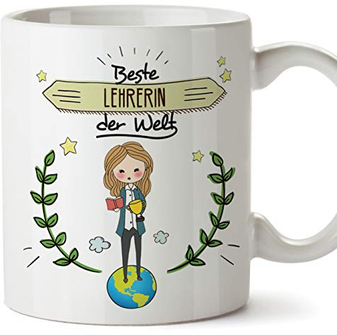 MUGFFINS (mugg på tyska) lärare mugg/mugg gåva vacker och rolig kaffemugg - World's Best Teacher - Keramisk 350 ml