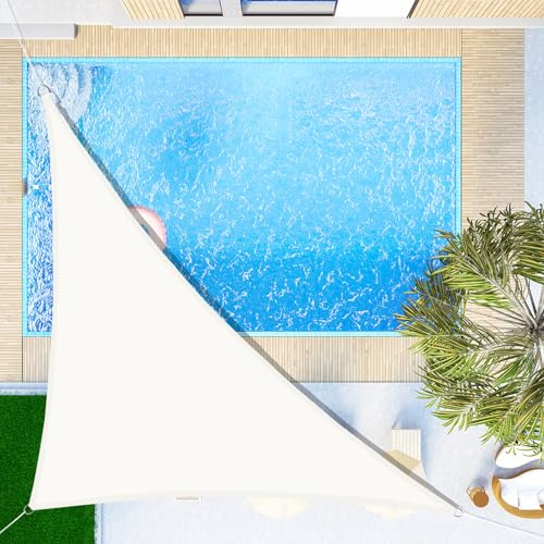 SUNNY GUARD Vela ombreggiante Impermeabile 3x3x4.25m Tenda a Vela Triangolare,Tenda da Sole per Esterno Protezione Raggi UV per Giardino Esterno terrazza, Crema