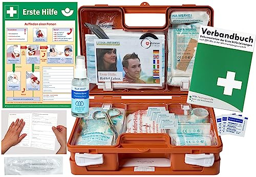 Verbandskoffer/Verbandskasten (K) Typ C -Paket 2- Erste Hilfe nach der aktuellen DIN 13157 für Betriebe INKL. Verbandbuch + Hygiene-Gel & AUSHANG