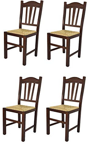 t m c s Tommychairs - Set 4 chaises Silvana pour Cuisine, Bar et Salle à Manger, Robuste Structure en Bois de hêtre peindré en Couleur Noyer foncé et Assise en Paille