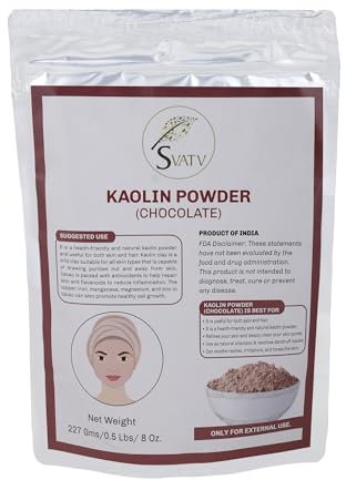 SVATV Polvo De Caolín De Chocolate Para Mascarilla Facial Maquillaje En Polvo Para La Piel A Base De Hierbas, Bomba De Baño Dyi Spa Mascarilla De Barro Para Hacer Jabón Facial 227 Gramos