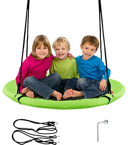 GIANTEX Nestschaukel Outdoor, Kinderschaukel bis 150 kg belastbar, Gartenschaukel für Kinder & Erwachsene, Hängeschaukel höhenverstellbar, runde Tellerschaukel für Garten, Balkon (Grün)