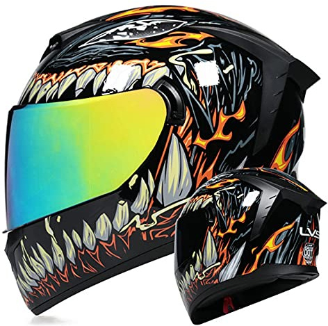 Integral-Motorradhelm Doppelvisier ECE/DOT-Zugelassen Integralhelm Für Männer Frauen Bunter Leichter Moto Cross-Helm Junge Männer Und Frauen Helm Mit Grafik Orange Black,M