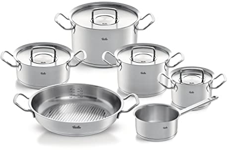 Fissler original-profi collection/Edelstahl-Topfset + Gratis Servierpfanne, 5-teilig, Töpfe mit Metall-Deckel (3 Kochtöpfe, 1 Bratentopf, 1 Stielkasserolle) Induktion 084-388-06-001/0