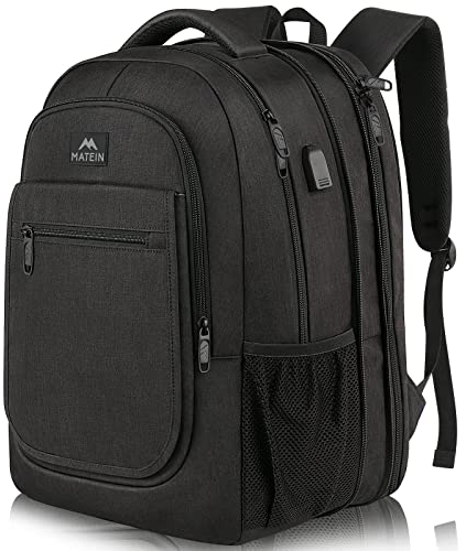 MATEIN Large Travel Backpack, TSA Expandable Laptop Backpack with USB Charging Port, Anti Theft Computer Bag Fit 17.3 Inch Laptop Water Resistant School Rucksack College Gift for Men Women, Black