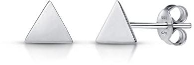 Amberta Damen Minimalistische Ohrstecker aus 925 Sterling Silber: Silber Polierte Triangel Ohrstecker