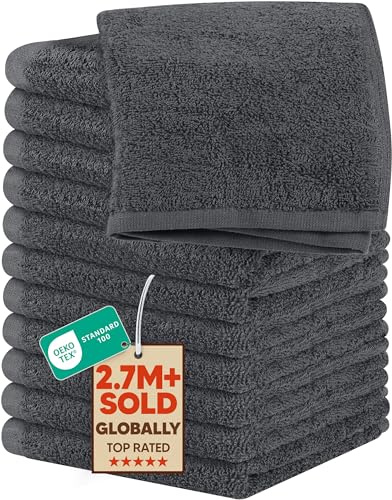 Utopia Towels Cotton Washcloths Set - 100% Ring Spun Cotton, Premium Quality Flannel Face Cloths, Highly Absorbent and Soft Feel Fingertip Towels (12 Pack, Grey)