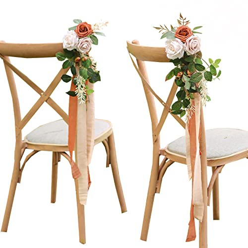 Lookein Pew Flowers for Wedding Ceremony Chair Decorations Set of 8 Aisle Decorations Bench Decoration Wedding Aisle Chair Decoration, Rustic Terracotta