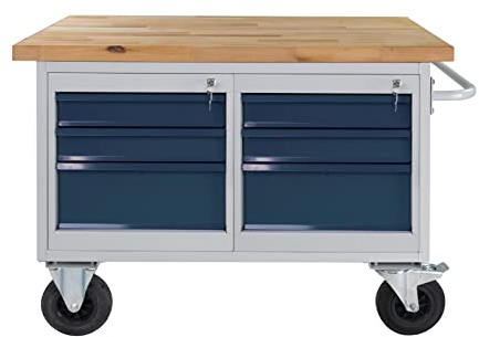 ADB Tischwagen, mobile Werkbank, Rollwagen, Servicewagen, Etagenwagen, Schrankwagen, 6 Schubladen, L 1300 x B 600 x H 827 mm, max. 500 kg
