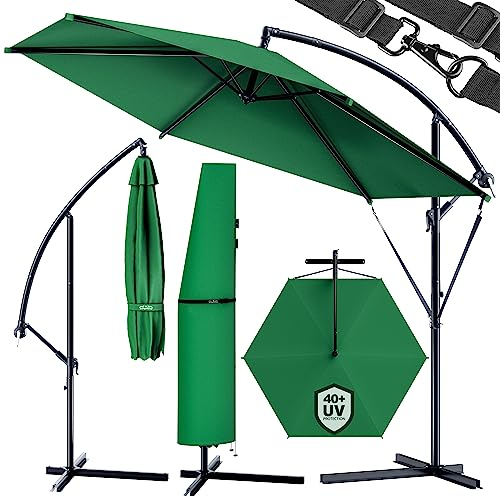 Kingsleeve® Sonnenschirm UV-Schutz 50+ mit Ständer Schutzhülle Windfest 300cm Kurbel Alu schwenkbar neigbar Garten Balkon Ampelschirm Groß Grün