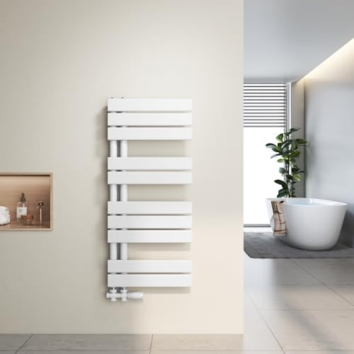 Heilmetz Badheizkörper Flach Design Heizkörper Handtuchtrockner für Badezimmer Handtuchheizkörper mit Seitenanschluss 400x899mm Handtuchwärmer Weiß 380W