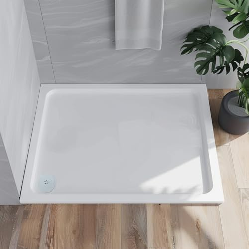 Go Bathrooms Shower Tray 800 x 700mm White Rectangle Shower Tray 40mm Low Profile Enclosure Stone Resin Acrylic Capped Cubicle Tray