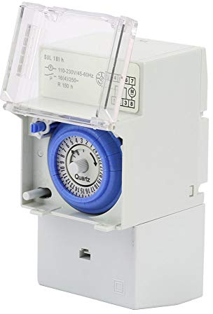 Lwuey Timer Analogico Programmabile,24 Ore Interruttore Meccanico Manuale Automatico 110V a 230V Impermeabile Guida DIN con Copertura Bianco per Luci Esterne Tempo Ciclo PLC Industriale Orologio