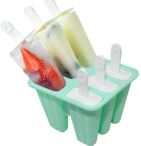 Ram® Silicone Ice Cream Mould Ice Lolly Mould FDA Certified Food Ice Pop Maker Popsicle Molds with Sticks and Drip Guards (6, Green)
