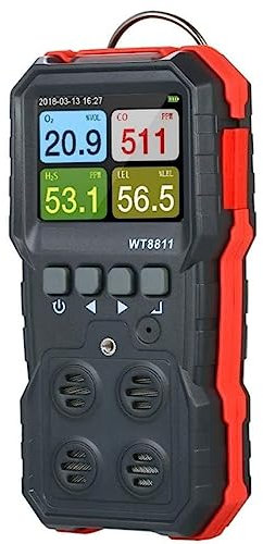 VIOLK 4 in 1 Rechargeable Gas Monitor, Portable Gas Detector LEL H2S CO O2, Digital LCD Display, Alarm Record Explosive Proof Certificate Data Logger Tester, Gas Tester Analyzer