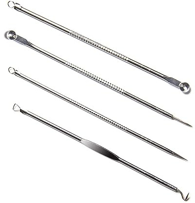 HaimiLiya Kit di 4 strumenti per la rimozione di brufoli, per acne, comedoni, comedoni e punti bianchi, strumento per la rimozione di brufoli, per naso, viso, pelle, imperfezioni, colore argento